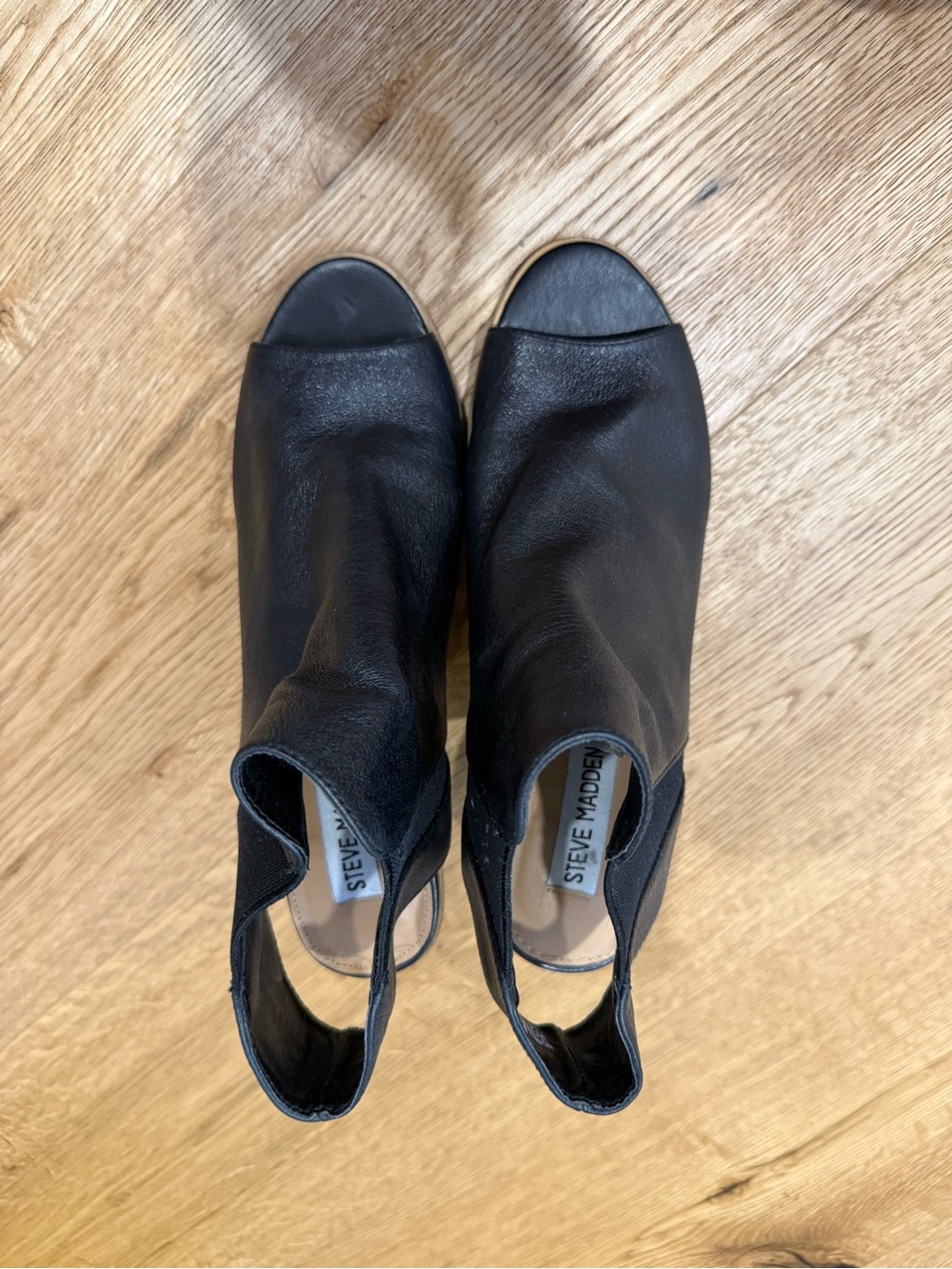 Steve Madden Black Open-Toe Slingback Leather Heels